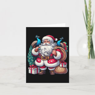 American Santa Claus Holding Pea Present Xmas Karte