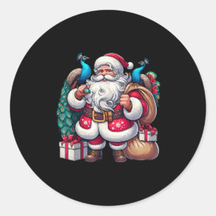 American Santa Claus Holding Pea Present Xmas Runder Aufkleber