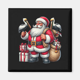 American Santa Claus Holding Pelican Present Xmas Magnet