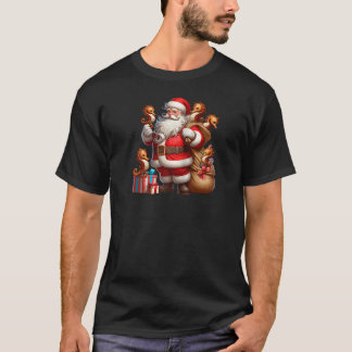 American Santa Claus Holding Seepferd Present Xmas T-Shirt