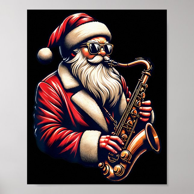 American Santa Playing Saxophone Xmas Jazz Christm Poster (Vorne)