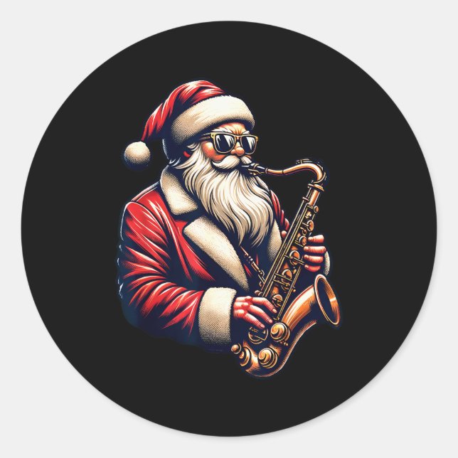 American Santa Playing Saxophone Xmas Jazz Christm Runder Aufkleber (Vorderseite)
