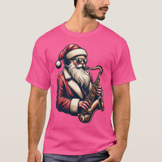 American Santa Playing Saxophone Xmas Jazz Christm T-Shirt