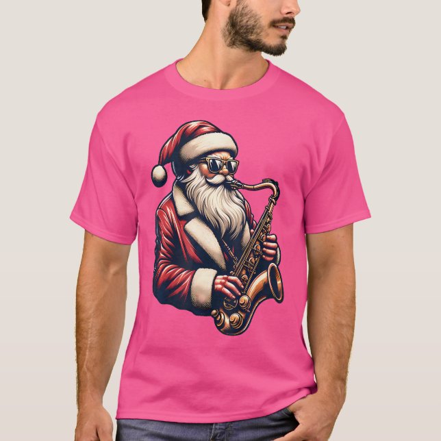 American Santa Playing Saxophone Xmas Jazz Christm T-Shirt (Vorderseite)