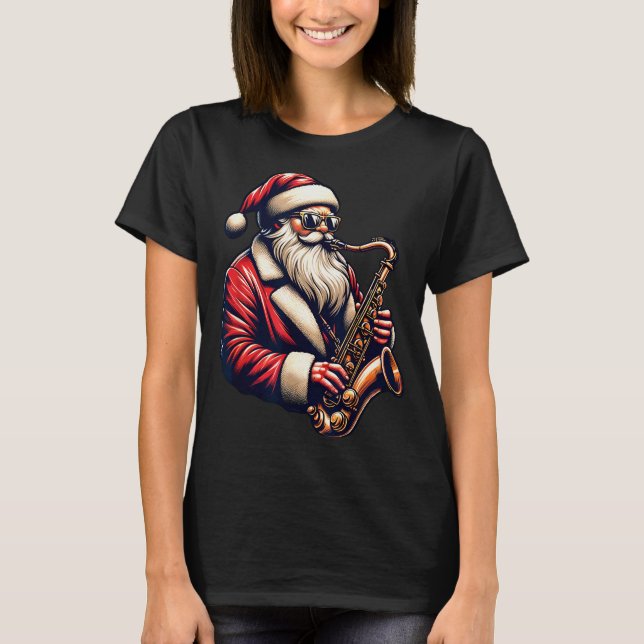 American Santa Playing Saxophone Xmas Jazz Christm T-Shirt (Vorderseite)