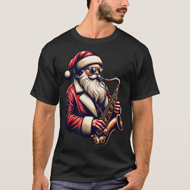 American Santa Playing Saxophone Xmas Jazz Christm T-Shirt (Vorderseite)