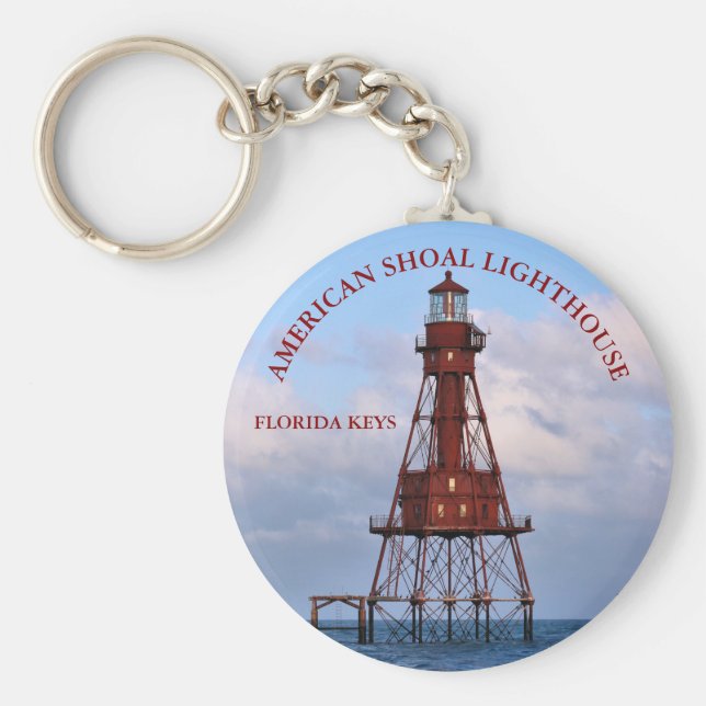 American Shoal Lighthouse, Florida Round Key Ring Schlüsselanhänger (Vorne)