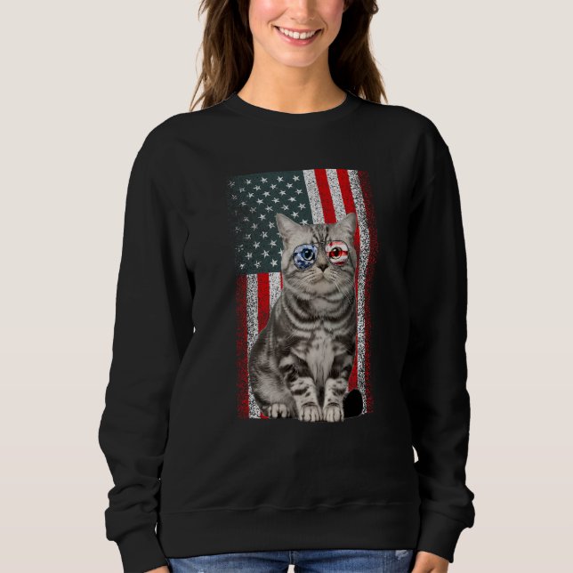 American Shorthair Cat US Flag Sunglasses Independ Sweatshirt (Vorderseite)
