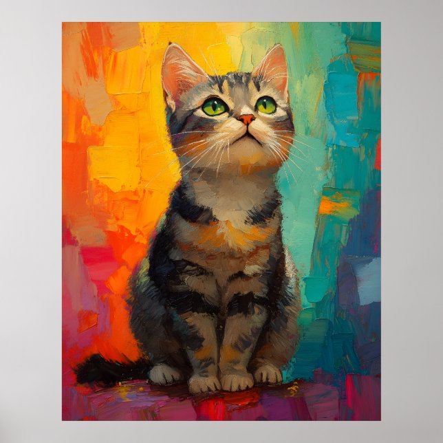 American Shorthair Cat with Abstract Colors Poster (Vorne)