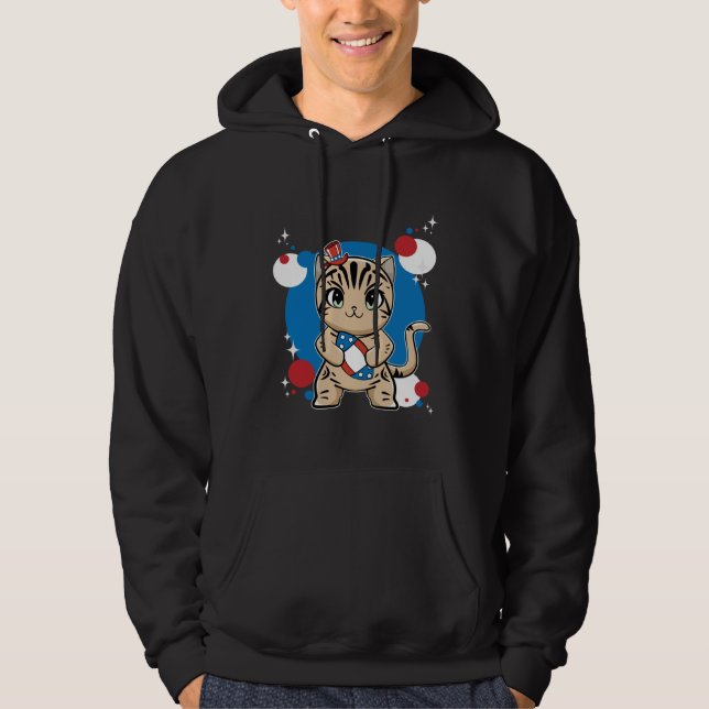 American Shorthair Cat With Football 4th Of July Hoodie (Vorderseite)