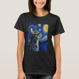 American-Shorthair-Katze Sternennacht-Gemälde T-Shirt