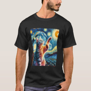 American-Shorthair-Katze Sternennacht-Gemälde T-Shirt