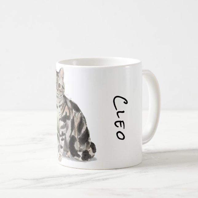 American Shorthair Silver Tabby Kaffeetasse (VorderseiteRechts)
