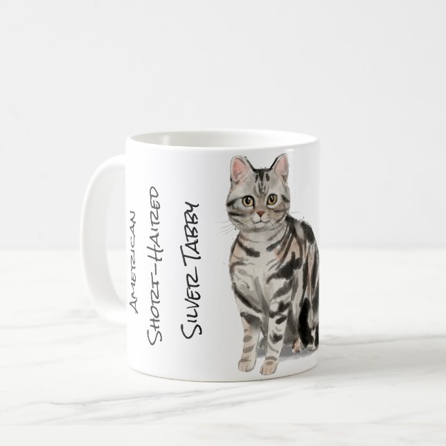 American Shorthair Silver Tabby Kaffeetasse (Vorderseite Links)