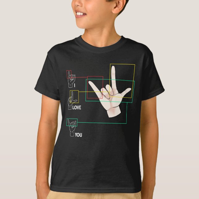 American Sign Language Handzeichen ASL I Liebe You T-Shirt (Vorderseite)