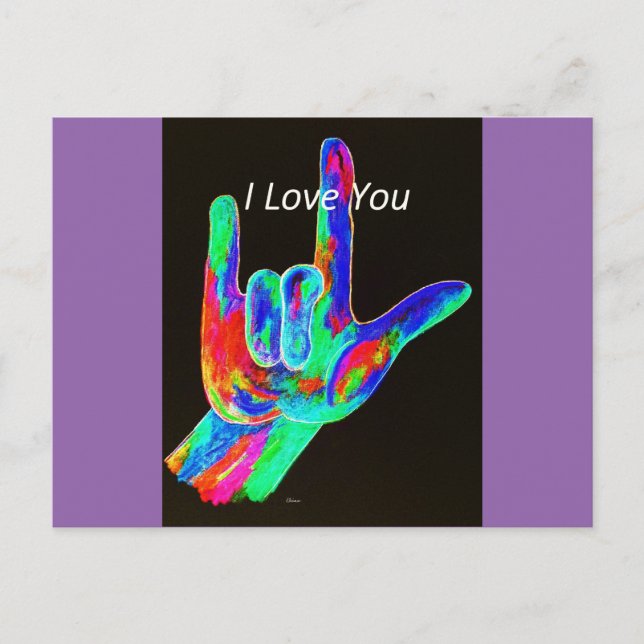 American Sign Language I LIEBE YOU on Black Postkarte (Vorderseite)