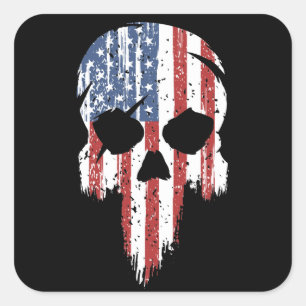 American Skull Flag USA Militär Patriotic Quadratischer Aufkleber