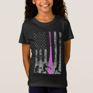 American Softball Flag - Spieler und rosa Bat T-Shirt