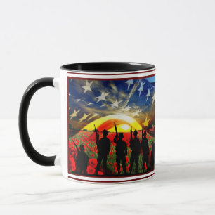 American Soldier American Flag Poppy Field Tasse