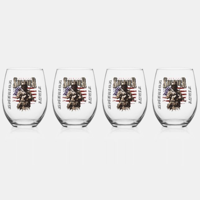 American Soldier Design Stemless WIne Glass Set Weinglas Ohne Stiel (Vorderseite)