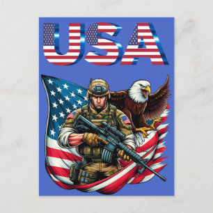 American Soldier Eagle USA Flag Patriotische Kunst Postkarte