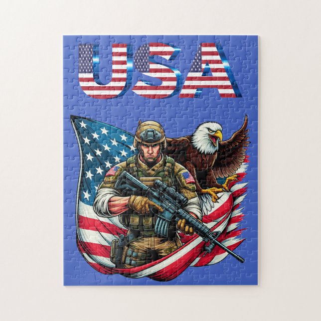 American Soldier Eagle USA Flag Patriotische Kunst Puzzle (Vertikal)
