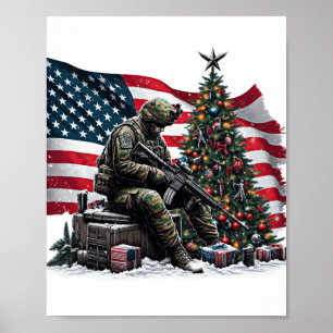 American Soldier Usa Flag Weihnachtsbaum Kunst Poster