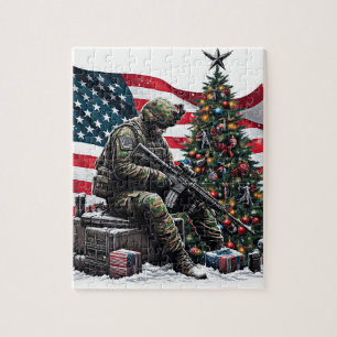 American Soldier Usa Flag Weihnachtsbaum Kunst Puzzle