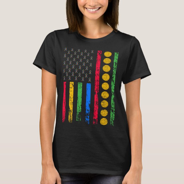 American Sports Flag Autism Awareness Month Volley T-Shirt (Vorderseite)