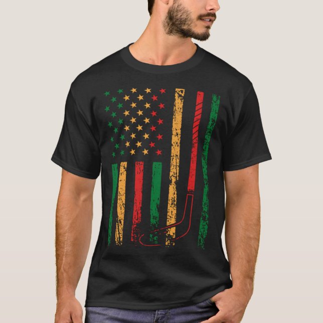 American Sports Flag Black History Mont Ice Hocke T-Shirt (Vorderseite)