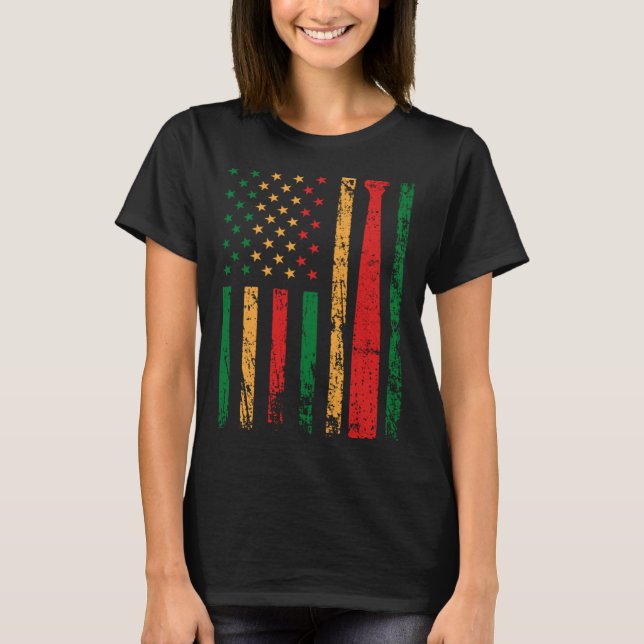 American Sports Flag Black History Month Baseball  T-Shirt (Vorderseite)