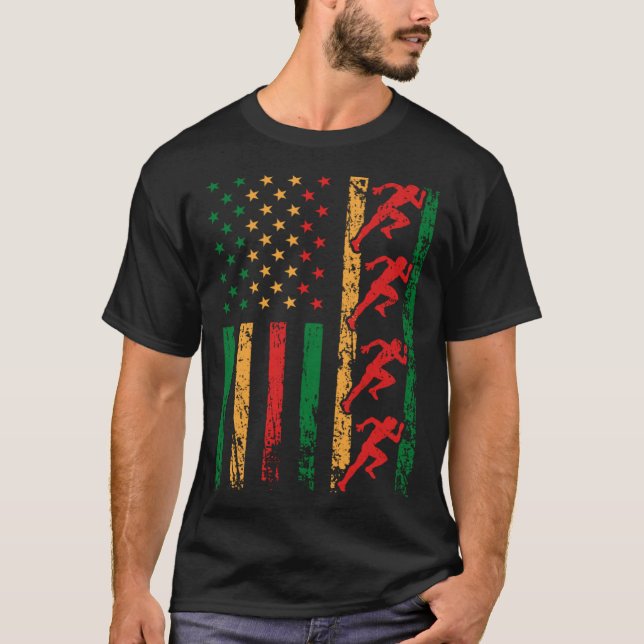 American Sports Flag Black History Month Track And T-Shirt (Vorderseite)