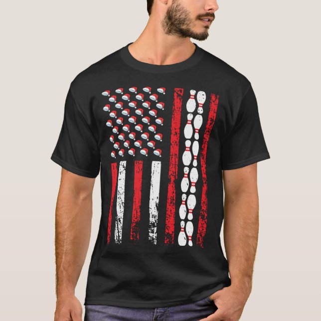 American Sports Flag Christmas Bowling Pins Athlet T-Shirt (Vorderseite)