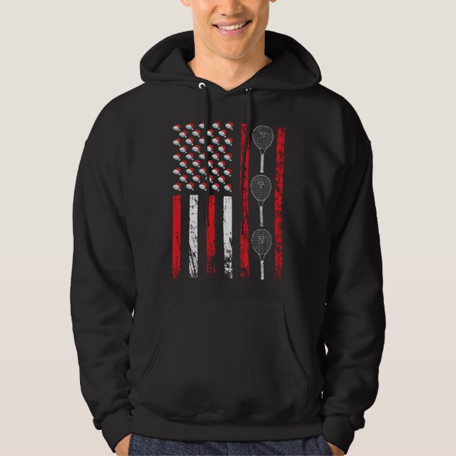 American Sports Flag Christmas Tennis Racket Athle Hoodie (Vorderseite)