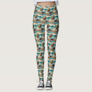 American Staffordshire Beach Surfing Malerei Leggings