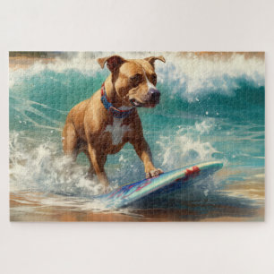 American Staffordshire Beach Surfing Malerei Puzzle