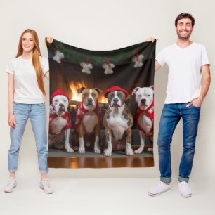 American Staffordshire by Fireplace Christmas Fleecedecke