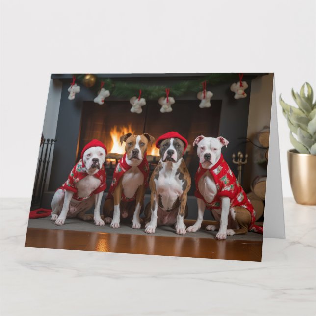 American Staffordshire by Fireplace Christmas Karte (Kleine Pflanze)