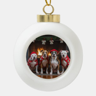 American Staffordshire by Fireplace Christmas Keramik Kugel-Ornament