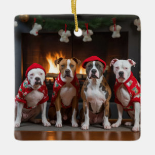 American Staffordshire by Fireplace Christmas Keramikornament