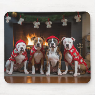 American Staffordshire by Fireplace Christmas Mousepad