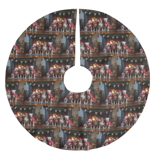 American Staffordshire by Fireplace Christmas Polyester Weihnachtsbaumdecke (Vorderseite)