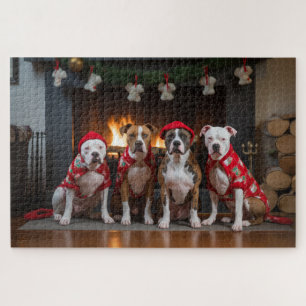 American Staffordshire by Fireplace Christmas Puzzle