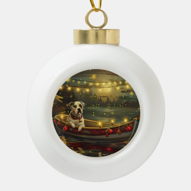 American Staffordshire Christmas Festive Voyage Keramik Kugel-Ornament (Vorderseite)