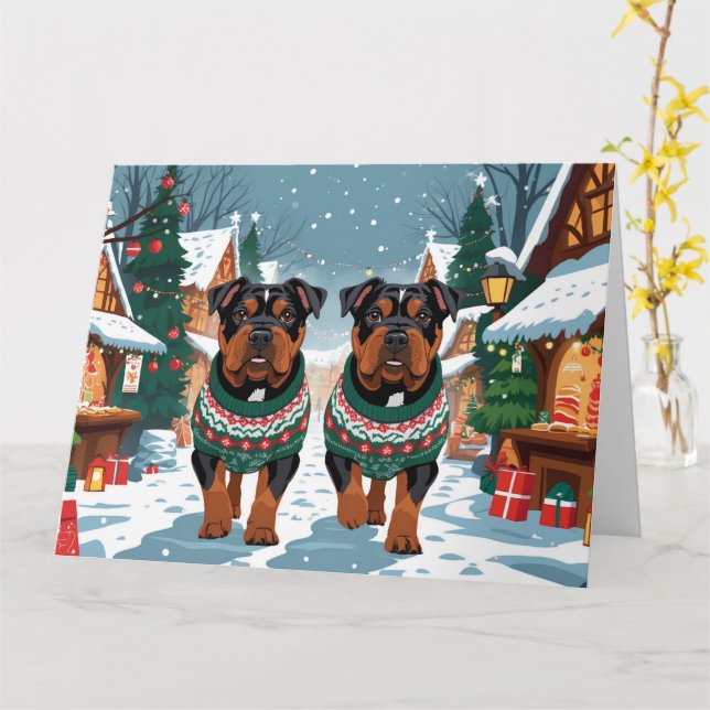 American Staffordshire Christmas Snow Holiday Karte (Gelbe Blume)