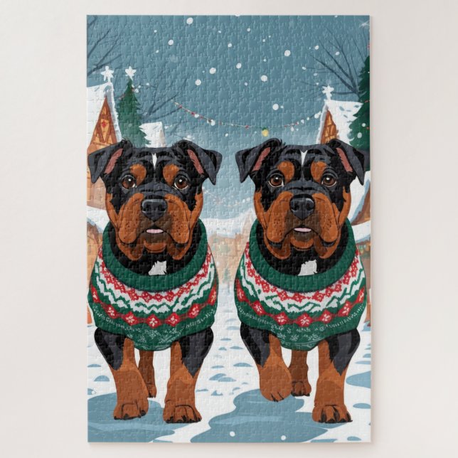 American Staffordshire Christmas Snow Holiday  Puzzle (Vertikal)