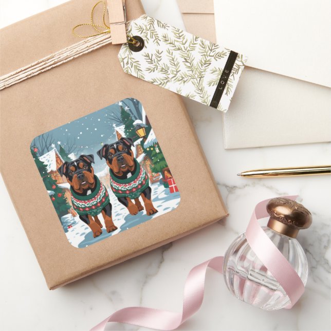 American Staffordshire Christmas Snow Holiday  Quadratischer Aufkleber (Schenken)