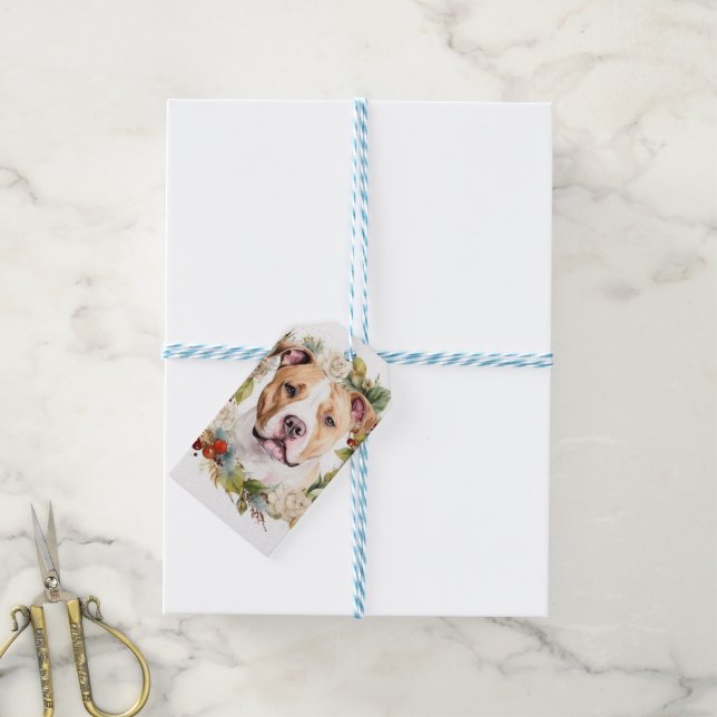 American Staffordshire Christmas Wreath Festive Geschenkanhänger (Mit Garn)