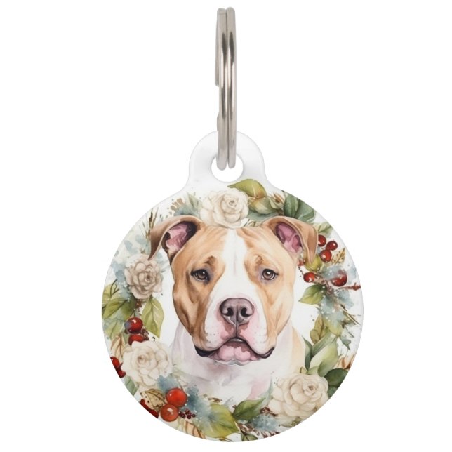 American Staffordshire Christmas Wreath Festive Haustiermarke (Vorderseite)
