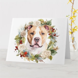 American Staffordshire Christmas Wreath Festive Karte